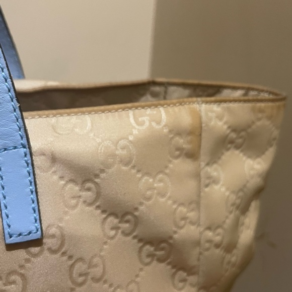 Gucci Beige GG Nylon Tote with Blue Leather Straps - Picture 3 of 13